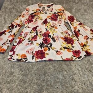 A New Approach Womens Small Floral Bell Sleeve Babydoll Choker Neck Blouse Boho